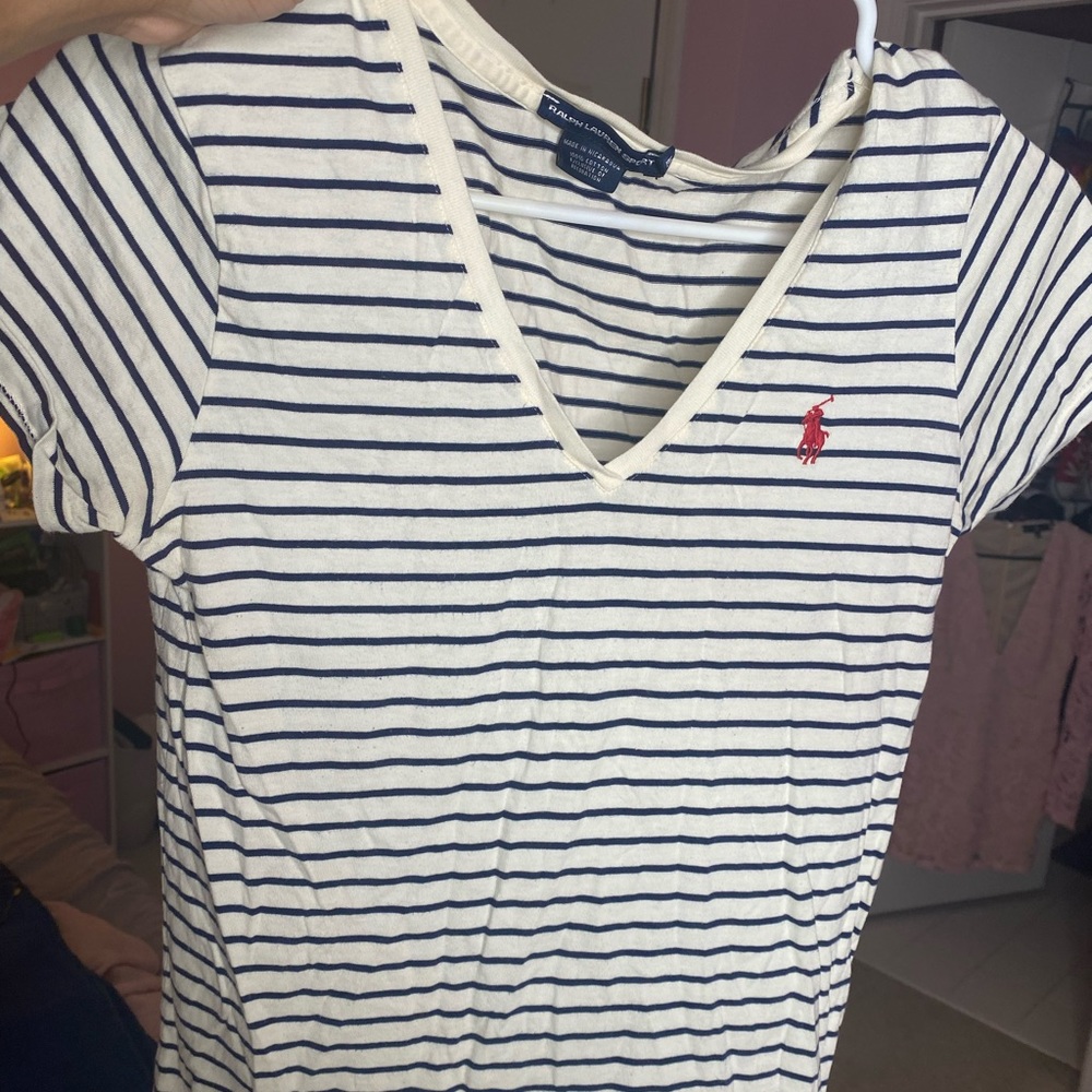 Ralph Lauren polo tee, with red and blue accents.